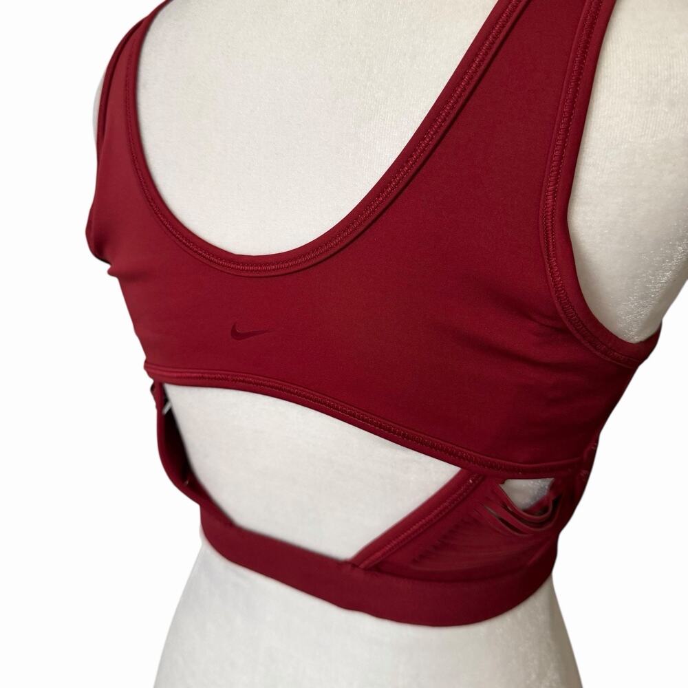 Nike Medium Motion Adapt High Support Sports Bra Maroon Red Fringe Cutout - Picture 7 of 9